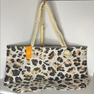 Brown and Black Animal Print Tote with Sturdy Rope Handles